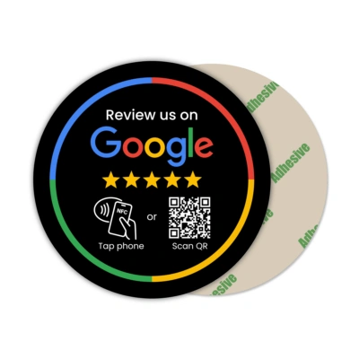 Ronde review sticker in zwart